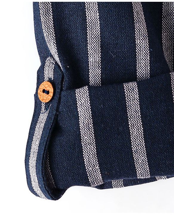 Babyhug 100% Cotton Woven Full Sleeves Kurta with Stripe Design - Navy Blue