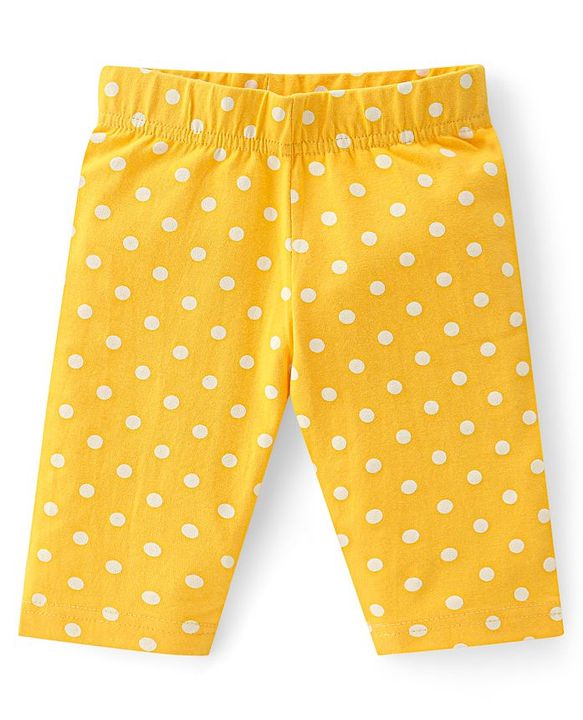 Babyhug Single Jersey Knit Three Fourth Length Legging Polka Dot & Orange Print Pack of 3 - Yellow Pink & Blue