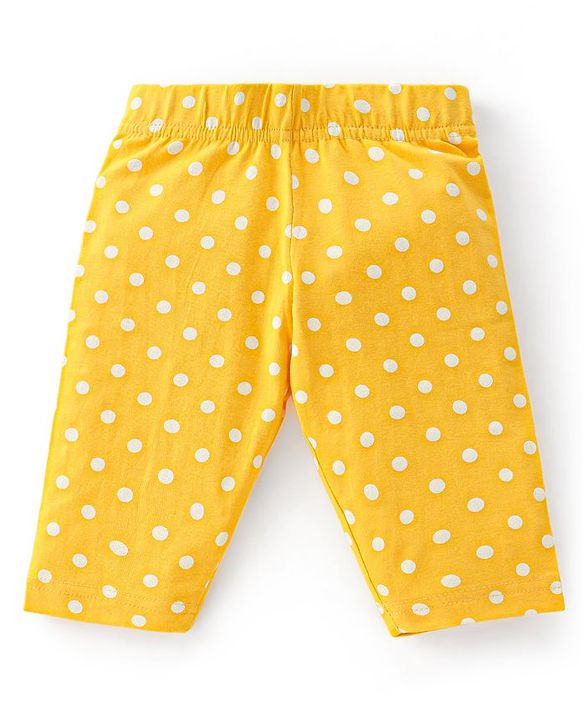 Babyhug Single Jersey Knit Three Fourth Length Legging Polka Dot & Orange Print Pack of 3 - Yellow Pink & Blue