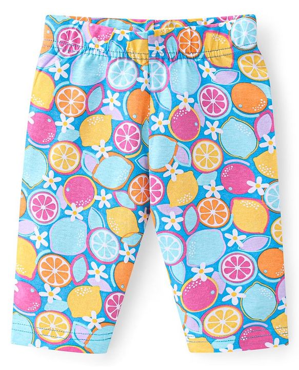 Babyhug Single Jersey Knit Three Fourth Length Legging Polka Dot & Orange Print Pack of 3 - Yellow Pink & Blue