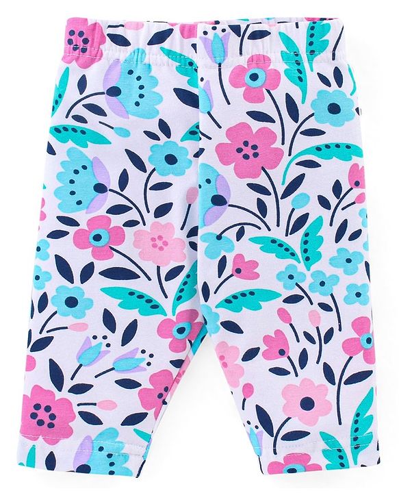 Babyhug Cotton Knit Three Fourth Leggings Dots & Floral Print Pack Of 3 - Pink & Purple