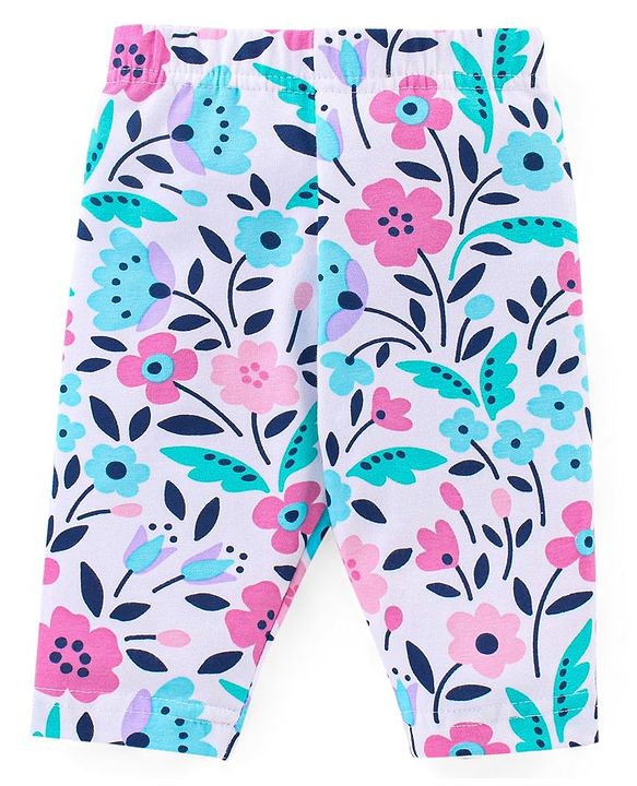 Babyhug Cotton Knit Three Fourth Leggings Dots & Floral Print Pack Of 3 - Pink & Purple
