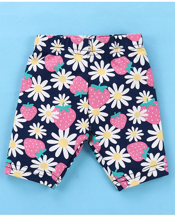 Babyhug Single Jersey Knit  Three Fourth Leggings Stripe Floral & Dot Print Pack of 3- Pink White & Yellow