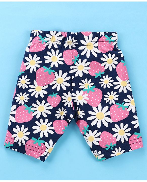 Babyhug Single Jersey Knit  Three Fourth Leggings Stripe Floral & Dot Print Pack of 3- Pink White & Yellow