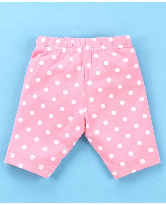 Babyhug Single Jersey Knit  Three Fourth Leggings Stripe Floral & Dot Print Pack of 3- Pink White & Yellow