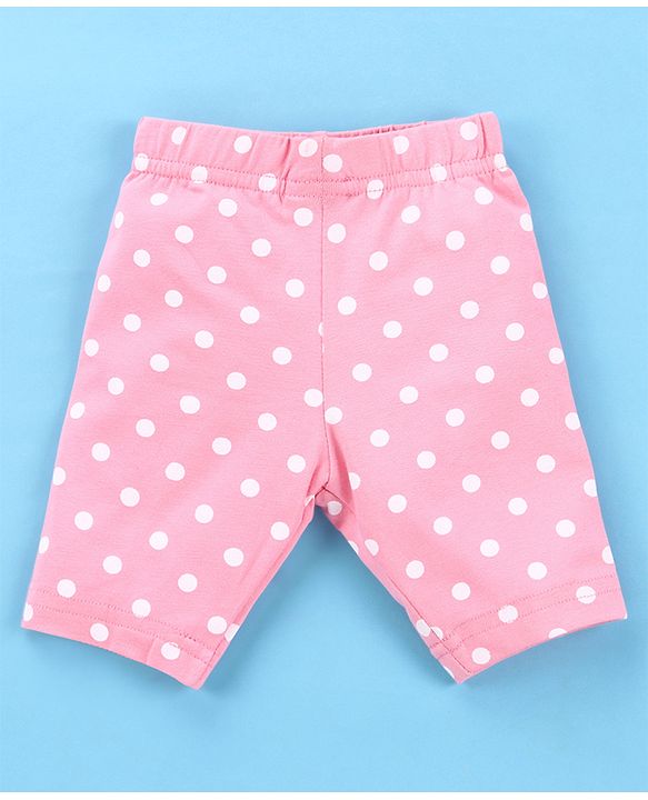 Babyhug Single Jersey Knit  Three Fourth Leggings Stripe Floral & Dot Print Pack of 3- Pink White & Yellow