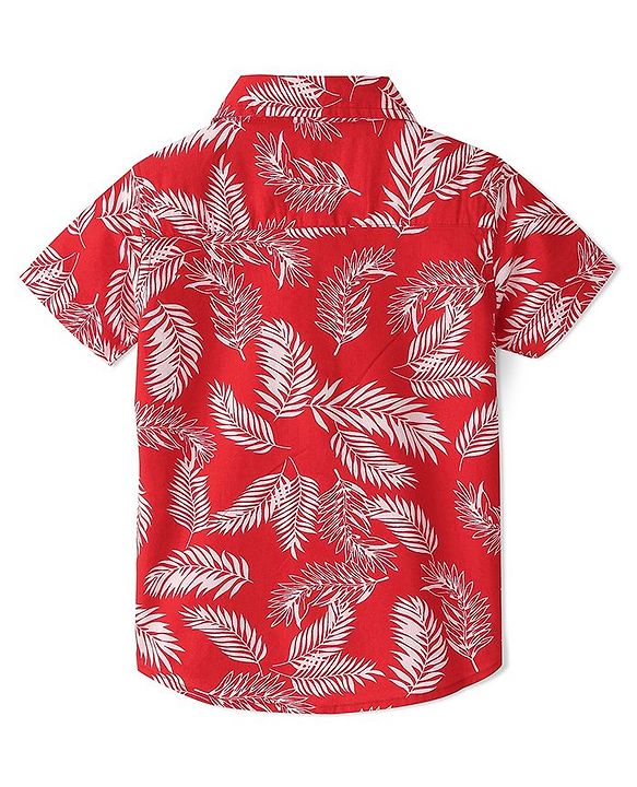 Babyhug 100% Cotton Woven Half Sleeve Shirt Leaf Print- Red