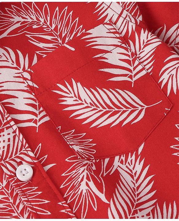 Babyhug 100% Cotton Woven Half Sleeve Shirt Leaf Print- Red