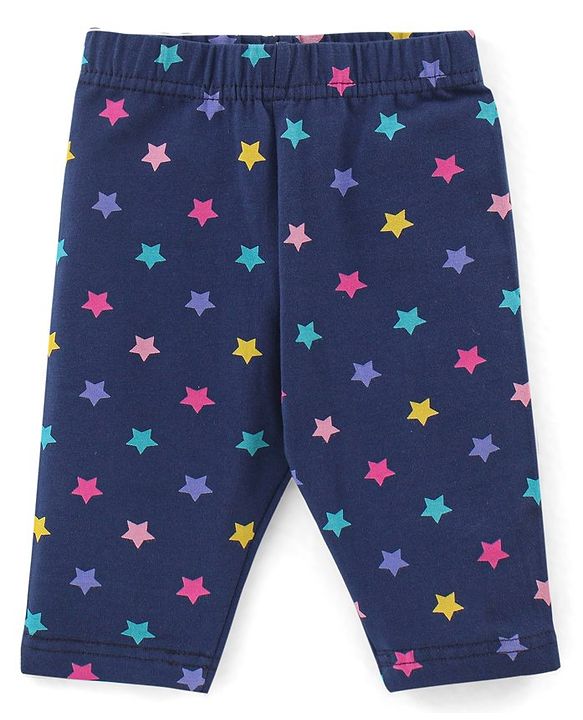 Babyhug Cotton Knit Three Fourth Length Stars & Polka Dots Printed Leggings Pack of 3 - Pink Yellow & Blue