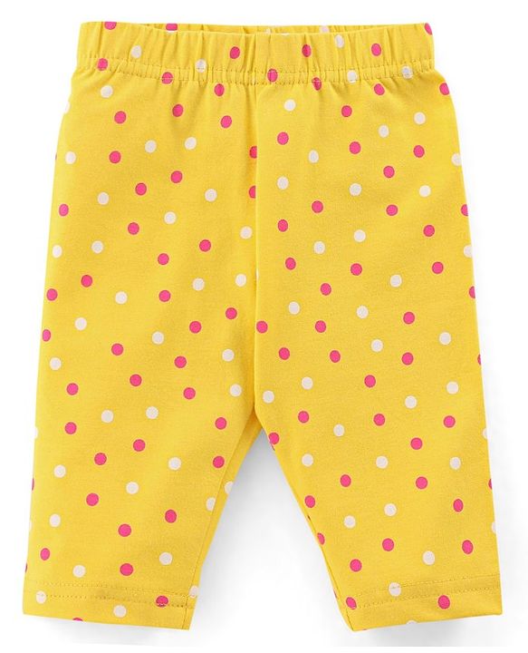 Babyhug Cotton Knit Three Fourth Length Stars & Polka Dots Printed Leggings Pack of 3 - Pink Yellow & Blue