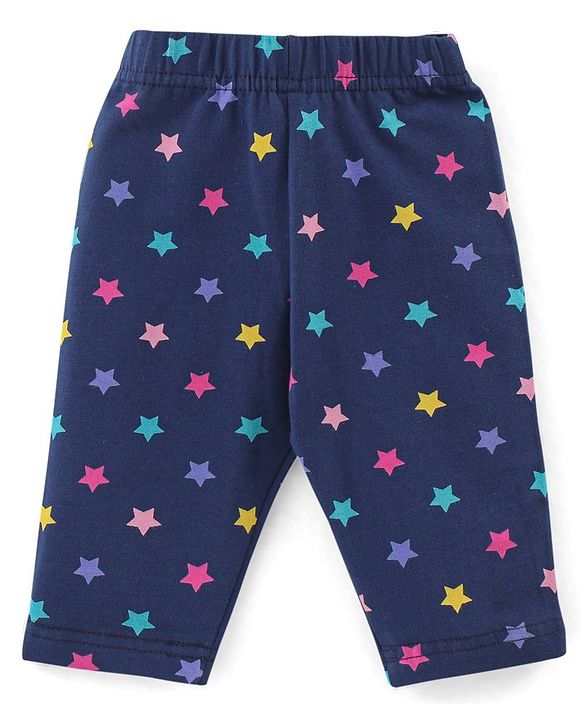 Babyhug Cotton Knit Three Fourth Length Stars & Polka Dots Printed Leggings Pack of 3 - Pink Yellow & Blue