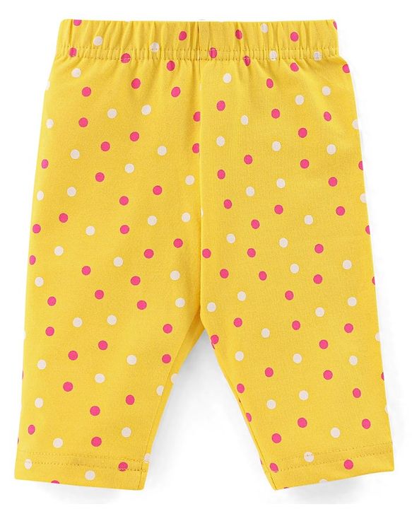 Babyhug Cotton Knit Three Fourth Length Stars & Polka Dots Printed Leggings Pack of 3 - Pink Yellow & Blue