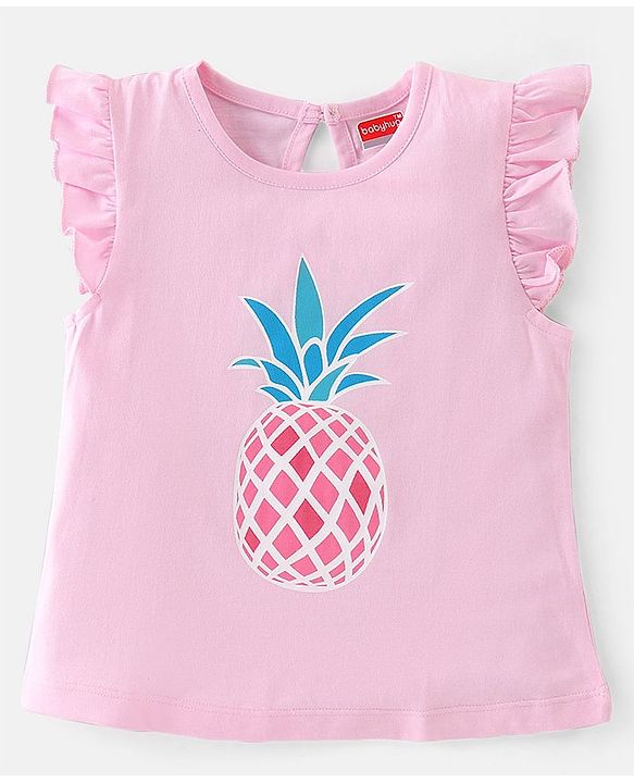 Babyhug 100% Cotton Knit Frill Sleeves T-Shirt with Pineapple Print Pack of 3 - Yellow & Pink