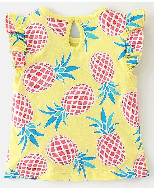 Babyhug 100% Cotton Knit Frill Sleeves T-Shirt with Pineapple Print Pack of 3 - Yellow & Pink
