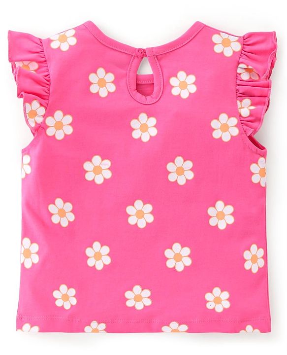 Babyhug 100% Cotton Knit Half Sleeves T-Shirts with Floral Graphics & Frill Detailing Pack Of 3 - Multicolor