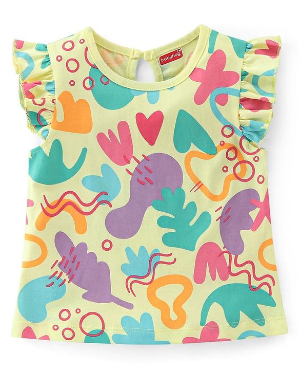 Babyhug 100% Cotton Knit Half Sleeves T-Shirts with Floral Graphics & Frill Detailing Pack Of 3 - Multicolor