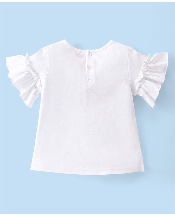 Babyhug 100% Cotton Knit Half Sleeves Top With  Text Print  - White