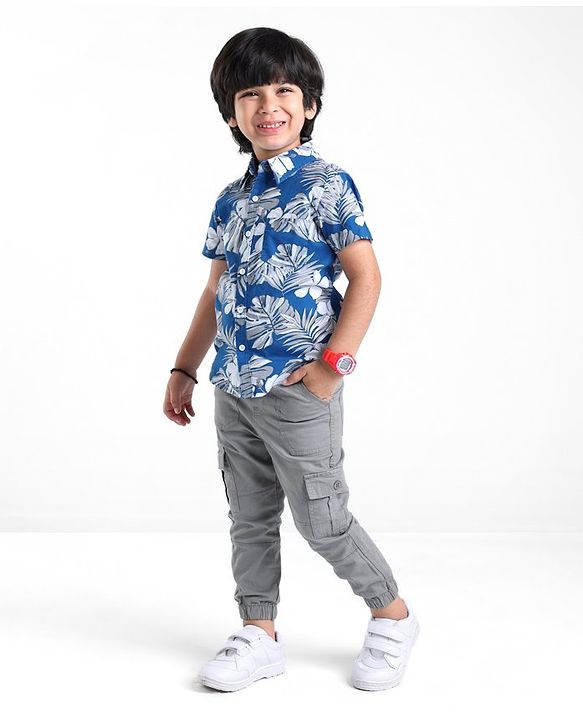 Babyhug 100% Cotton Woven Half Sleeves Shirt Tropical Theme - Blue
