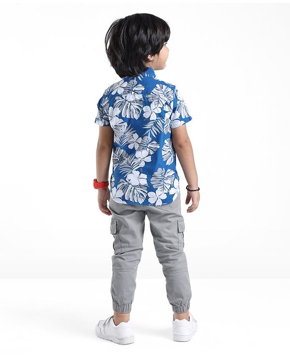 Babyhug 100% Cotton Woven Half Sleeves Shirt Tropical Theme - Blue