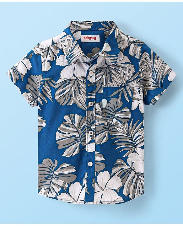 Babyhug 100% Cotton Woven Half Sleeves Shirt Tropical Theme - Blue