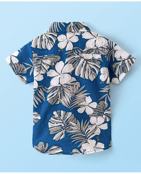 Babyhug 100% Cotton Woven Half Sleeves Shirt Tropical Theme - Blue