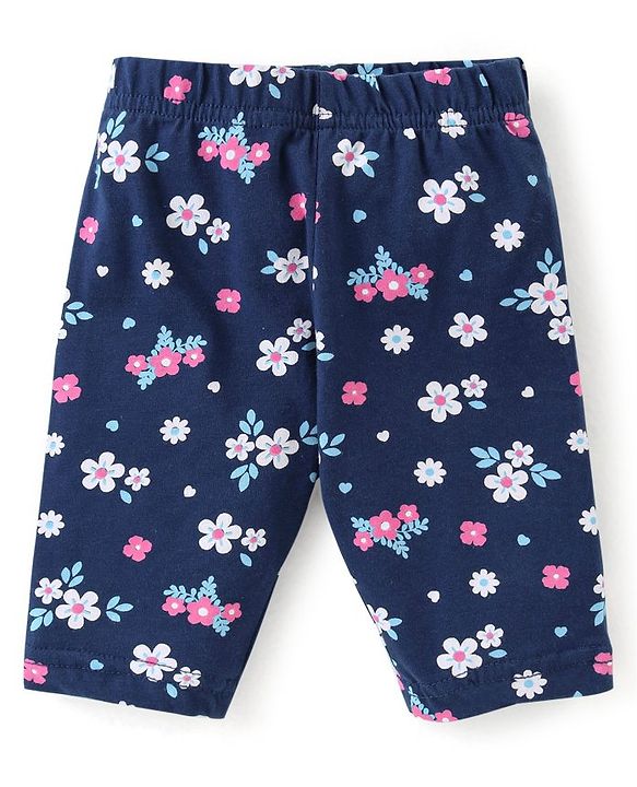 Babyhug Knit Three Fourth Leggings Floral Hearts & Solid Print Pack of 3 -Multicolour