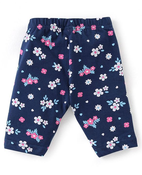 Babyhug Knit Three Fourth Leggings Floral Hearts & Solid Print Pack of 3 -Multicolour