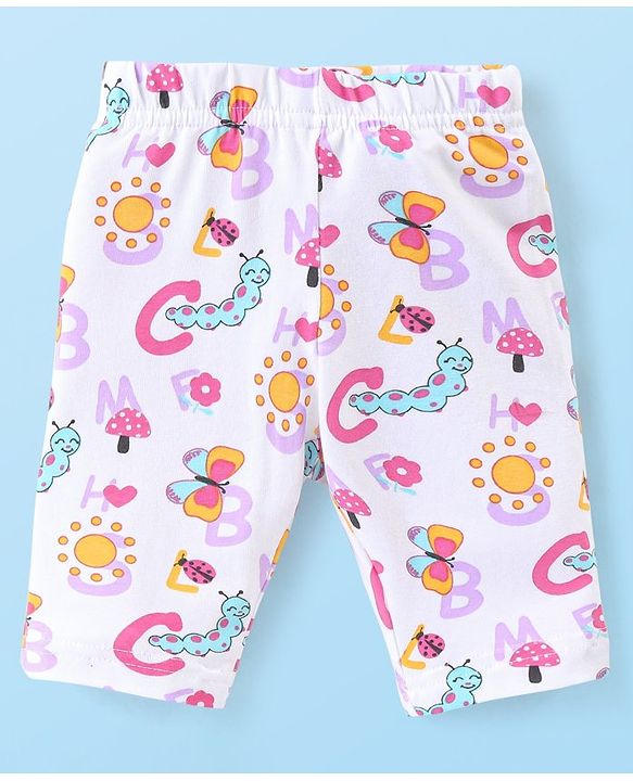 Babyhug Knit Three Fourth Leggings Bugs Print & Solid Pack of 3 - Multicolour