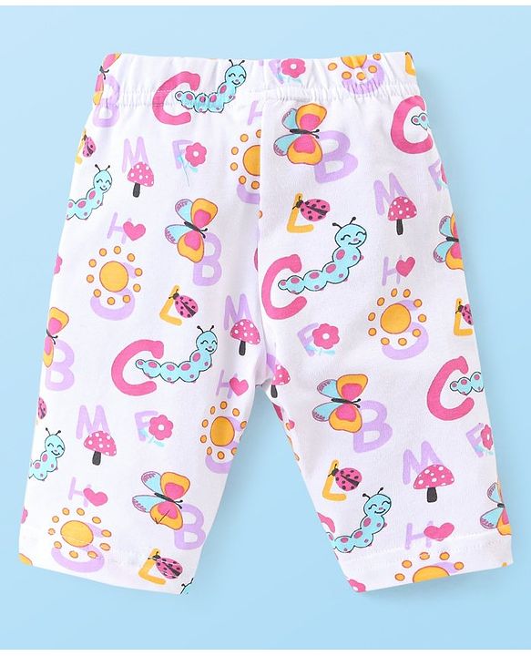Babyhug Knit Three Fourth Leggings Bugs Print & Solid Pack of 3 - Multicolour