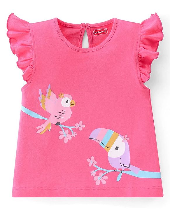 Babyhug Cotton Knit Frill Sleeves Polka Dots & Birds Printed T-Shirts Pack of 3 - Multicolour
