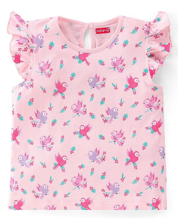 Babyhug Cotton Knit Frill Sleeves Polka Dots & Birds Printed T-Shirts Pack of 3 - Multicolour