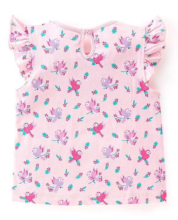 Babyhug Cotton Knit Frill Sleeves Polka Dots & Birds Printed T-Shirts Pack of 3 - Multicolour