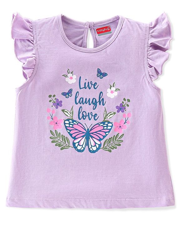 Babyhug 100% Cotton Frill Sleeves Tops with Floral Graphics Pack of 3 - Purple Green & Yellow