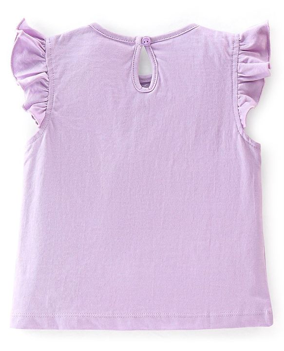 Babyhug 100% Cotton Frill Sleeves Tops with Floral Graphics Pack of 3 - Purple Green & Yellow