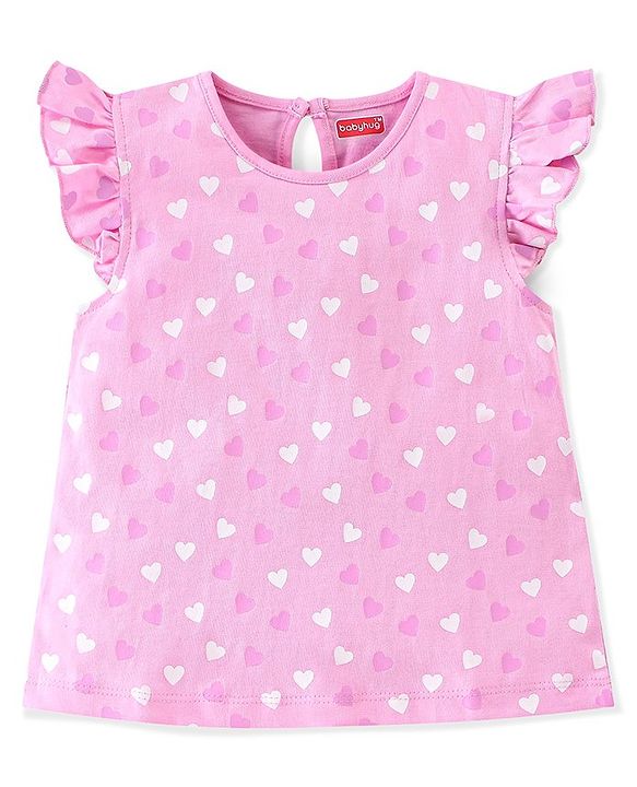 Babyhug 100% Cotton Knit Frill Sleeves Tops with Floral Graphics Pack Of 3 - Pink Navy Blue & Yellow