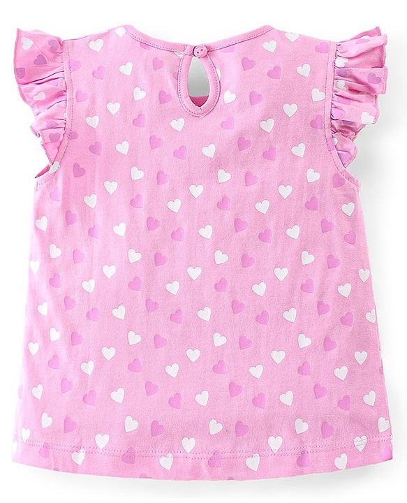 Babyhug 100% Cotton Knit Frill Sleeves Tops with Floral Graphics Pack Of 3 - Pink Navy Blue & Yellow