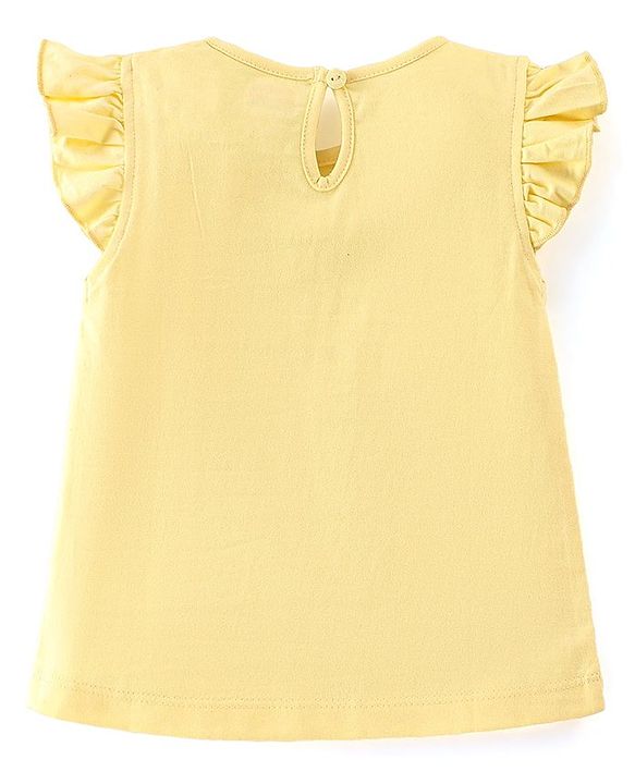 Babyhug 100% Cotton Knit Frill Sleeves Tops with Floral Graphics Pack Of 3 - Pink Navy Blue & Yellow