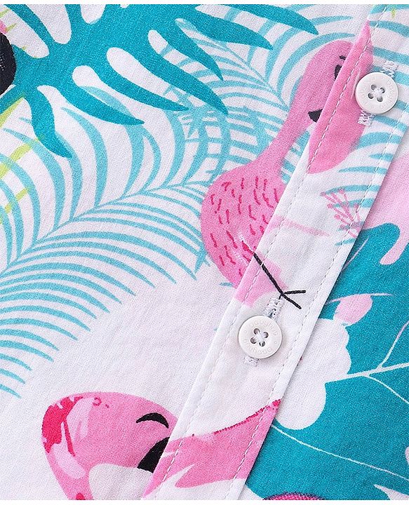Babyhug 100% Cotton Woven Half Sleeves Regular Collar Shirt With Flamingo Print- Multicolor