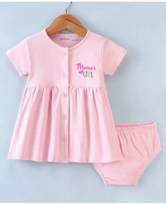 Buy Doreme Single Jersey Knit Half Sleeves Frock With Floral Print Pink &  White for Girls (18-24Months) Online in India, Shop at FirstCry.com -  15543741