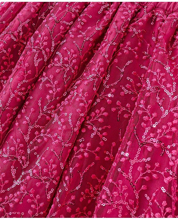 Pine Kids All Over Embroidered Half Sleeves Choli Lehenga set with Dupatta- Pink