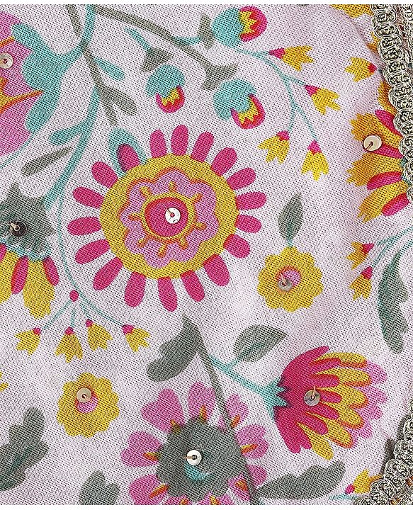 Pine Kids Cotton Knit Half Sleeves Choli & Lehenga Set with Dupatta Floral Printed - Pink