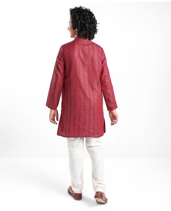 Pine Kids Cotton Full Sleeves Kurta & Pyjama Set Striped - Maroon & White