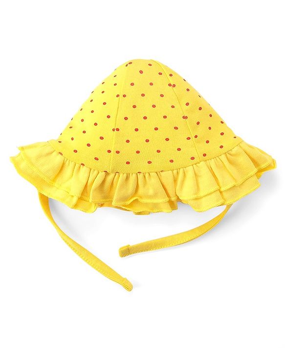 Babyhug 100% Cotton Knit Polka Dot Print Cap- Yellow