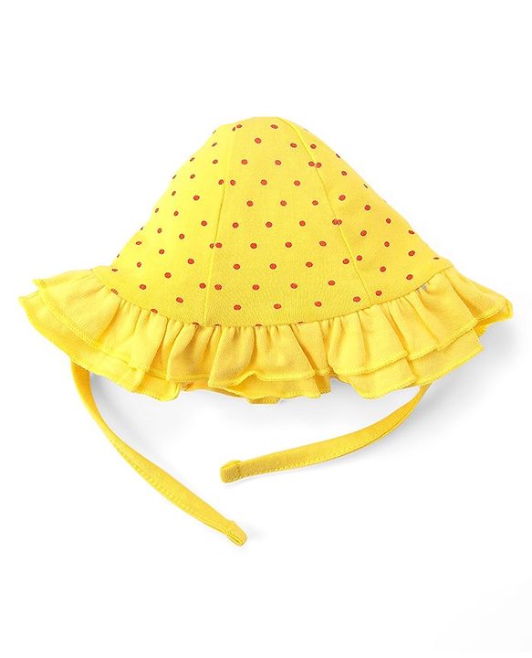 Babyhug 100% Cotton Knit Polka Dot Print Cap- Yellow