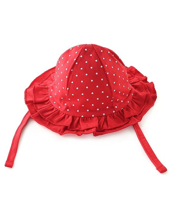 Babyhug 100% Cotton Knit Baby Cap With Polka Dot Print - Red