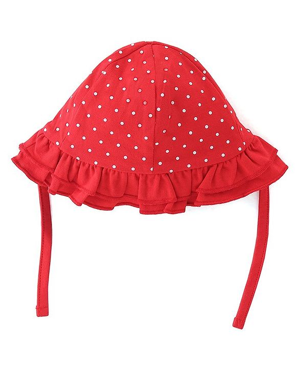 Babyhug 100% Cotton Knit Baby Cap With Polka Dot Print - Red
