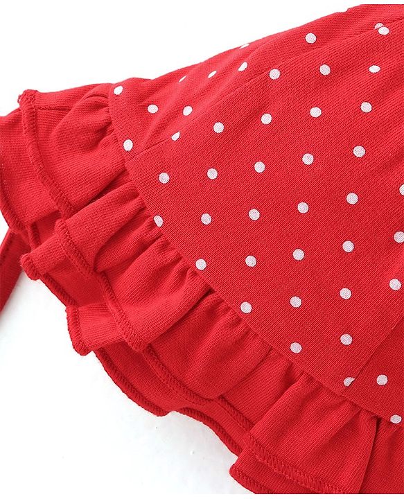 Babyhug 100% Cotton Knit Baby Cap With Polka Dot Print - Red