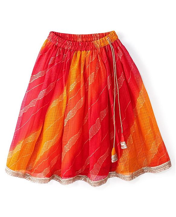 Babyhug Woven Half Sleeves Kotta Printed Choli & Lehenga Set with Dupatta & Border Detailing - Orange