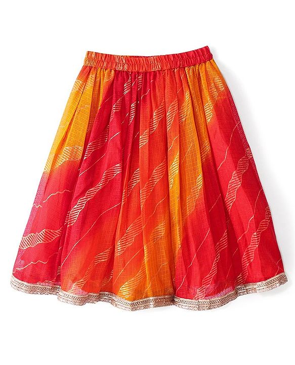 Babyhug Woven Half Sleeves Kotta Printed Choli & Lehenga Set with Dupatta & Border Detailing - Orange