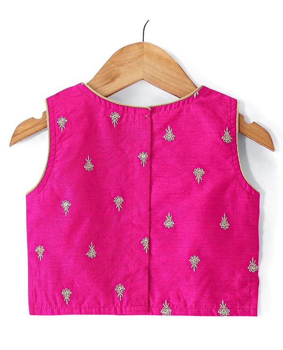 Babyhug Woven Sleeveless Choli With Lehenga & Dupatta Set Floral Embroidery - Pink